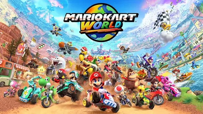 The cover art for Mario Kart World.