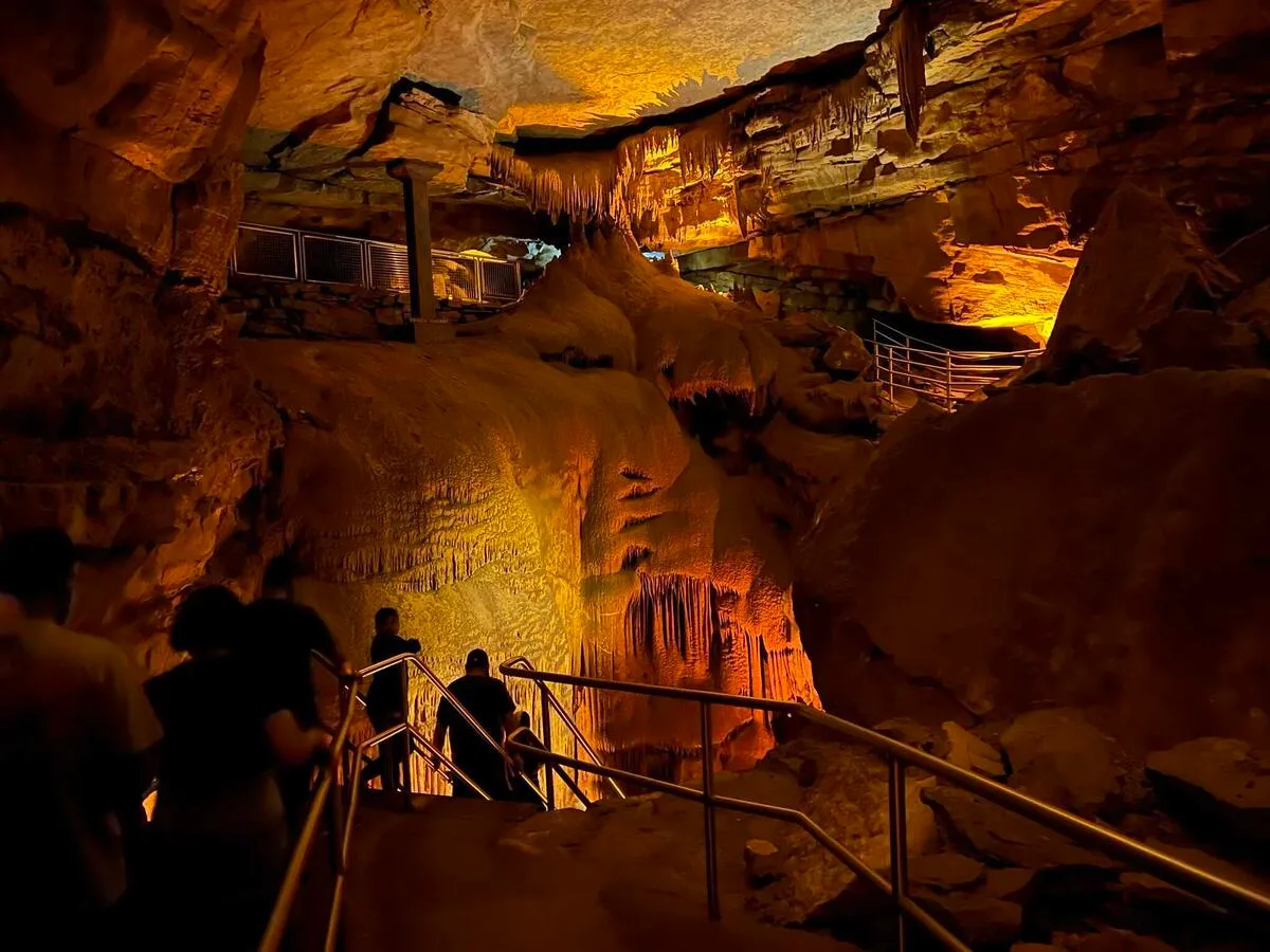 A section of Mammoth Cave, descending down into the "Frozen Niagra" section.